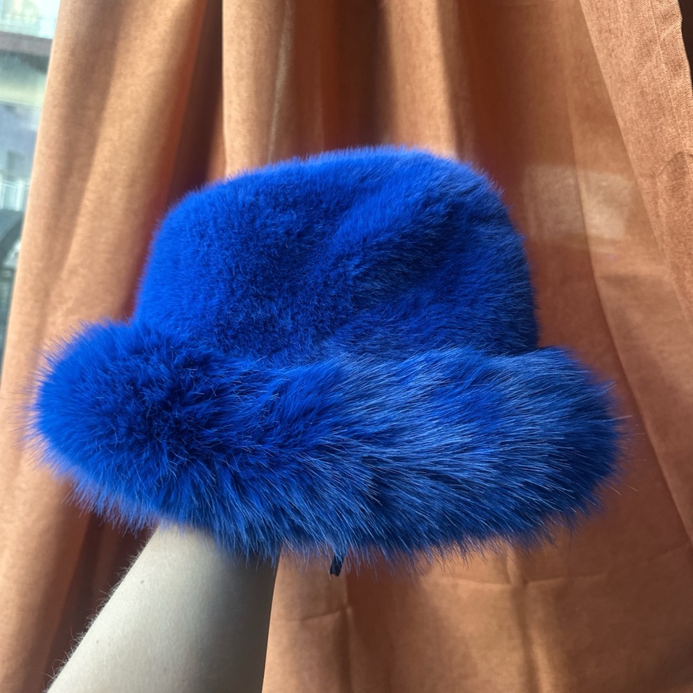Free People Vibrant Royal Blue Faux Fur Bucket Hat